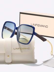 Gafas de diseñador de moda con decoración poligonal de la marca LINFEMAND, lentes degradados ligeros, para conducir, playa, viajes, regalo de vacaciones para mujeres para verano, - Azul - Ver 1