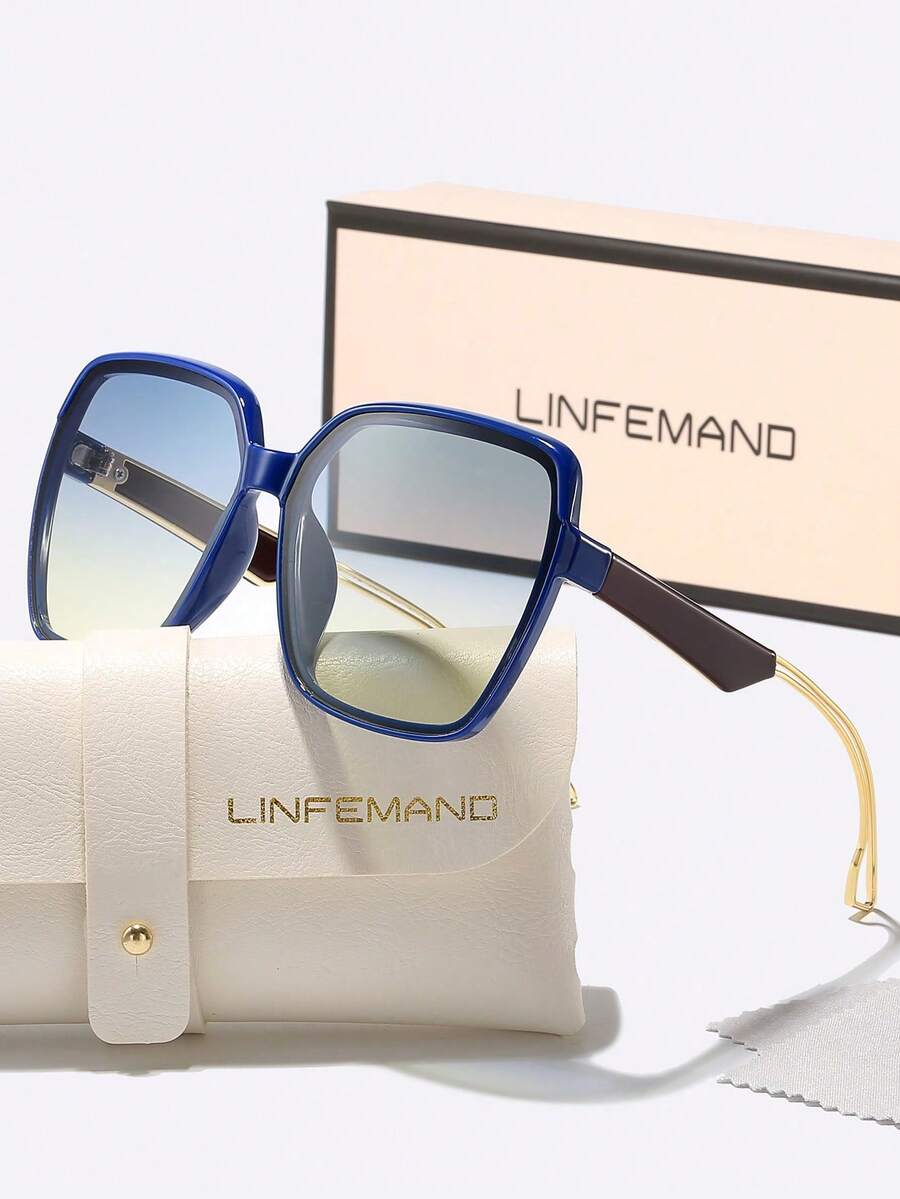 Gafas de diseñador de moda con decoración poligonal de la marca LINFEMAND, lentes degradados ligeros, para conducir, playa, viajes, regalo de vacaciones para mujeres para verano, - Azul - Ver 1