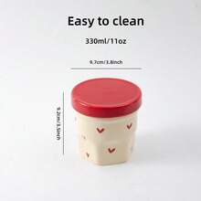 1pc 330ml/11oz Cute Heart Pattern Ceramic Food Storage Jar With Lid, Wide Mouth Jam Jar Salad Jar Overnight Oats Containers With Lid For Snacks Yogurt Sugar Jam Jelly Preserves, Perfect For Home Office Picnic Party - Multicolor - View 3