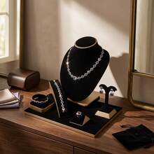 1pc Phnom Penh Black Velvet Luxury Jewelry Storage & Display Set Freely Combinable & Mix-And-Match Earring, Necklace, Bracelet - Gold-rimmed Necklace Stand - View 1