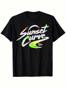 Julie And The Phantoms Sunset Curve Logo T-Shirt, Black Cotton Sunset T-Shirt For Men And Women, Fashionable, Soft And Comfortable, Printed, Birthday Gift Ideas - 黑色 - 查看 1