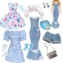 Set di abbigliamento per bambola 1/6 da 11,5 pollici, adatto per bambola da 30 cm, set di abbigliamento dolce per bambola con vestito, pantaloni, cappello, borsa, scarpe e accessori per bambola, gioielli - Multicolore - Visualizzare 11