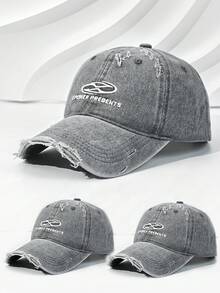 INNNEVV 1 chiếc mũ lưỡi trai denim unisex thêu chữ thời trang phong cách đường phố rách rưới - Nhiều màu - Xem 24