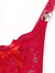 1 Floral Lace Thong | Women's Sexy Underwear And Lingerie With Contrasting Lace Details, Breathable And Comfortable With Open Tie - 紅色 - 查看 5