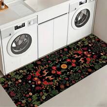 1pc, Home Decor, Floral Deer Pattern Print, Linen Kitchen Rug, Kitchen Mat, Floor Mat, Bathroom Mat, Door Mat, 3D Print Rectangular, Suitable For Living Room, Bedroom, Hallway, Bathroom, Laundry Room - Polyester Rug, Suitable For Indoor And Outdoor Home Decor - Multicolor - View 5