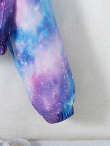 Girls' Casual Fashion Starry Gradient Shiny Short Zip-Up Hooded Jacket With Pockets For Spring And Autumn - Blue - View 8