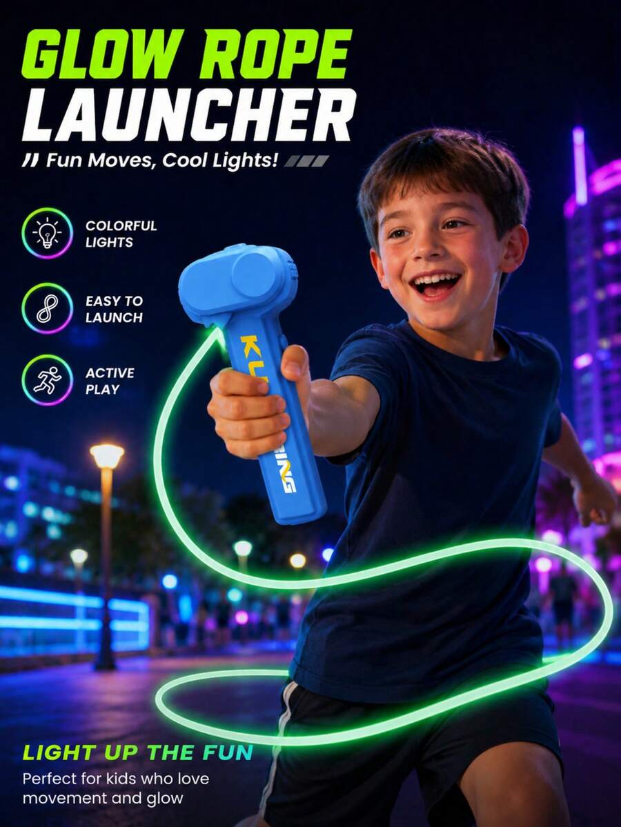 Kids Glow In The Dark Rope Launcher With Smooth Rotating Propeller, Creative Small Game, Cool Glow Shooting Toy For Indoor/Outdoor Fun, Interesting & Intellectual Rope Spinner Suitable For 3-12 Years Old Boys & Girls, Birthday & Holiday Gift