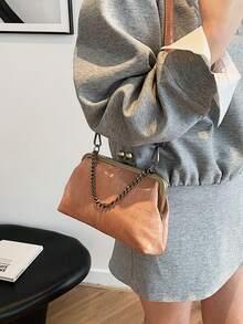 Vintage Chain Decor Shoulder Crossbody Bag Solid Color Handbag Women's Evening Bag Suitable For Work, Travel, Dating, Shopping - Pink - View 7