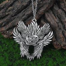 Vintage Distressed Six-Winged All-Seeing Eye Pendant Necklace, Mysterious Symbol Titanium Steel Clavicle Chain, Niche Dark Accessory - Antique Silver - View 4