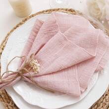 1/2/6 piezas Servilletas de estilo campestre francés con textura plisada lavada y dobladillo, unicolor, adecuadas para decoración de mesa de boda, fiesta, vacaciones y cumpleaños - Multicolor - Ver 7