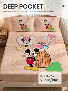 Disney 1件裝迪士尼卡通印花包床單（不含枕套），親膚床墊套，可愛卡通床上用品，柔軟透氣床墊保護套，多款可選，適用於單人/雙人/加大/特大/加州特大床，可機洗 - 彩色 - 查看 6