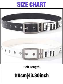 Men Y2K Piano Key Studded Belt Punk Streetwear Black White Waist Belt - Piano Key Rivet Strap - View 7