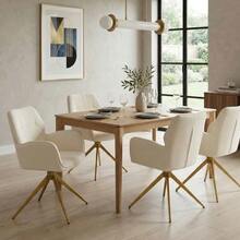 Swivel Dining Chair (Set Of 2) Armchair With Metal Legs, Leisure Chair, Velvet-Like Fabric - White - View 10