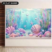 1pc 2D Polyester Underwater World Backdrop, Shell And Starfish Decoration, Suitable For Indoor And Outdoor Ocean Theme Party, Summer Gathering, Photo Booth, Wall Decor, Home Decor, Event Backdrop, Multiple Sizes Available - Multicolor - View 5