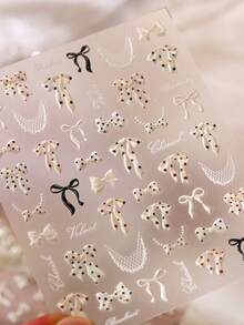 1 Sheet 3D Embossed Polka Dot Bow Nail Stickers, Raised White Bow With Lace & Dot Detail, Ultra-Thin Self-Adhesive Decals For Long-Lasting Sparkle - Multicolor - View 5