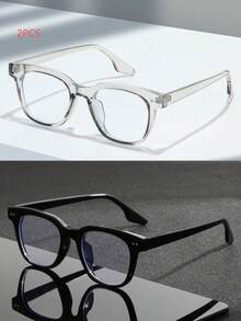 2 Pairs Unisex Square PC Frame College Style Fashion Non-Prescription Glasses, Frame With Rivet Inlay, Suitable For Daily Wear And Other Everyday Life Scenes, Top Choice For Valentine's Day Gift - Black + Gray - View 17