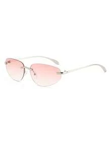 1 Pair Women's Oval Rimless Sweet Style Fashion Glasses - Gradient Pink - View 2