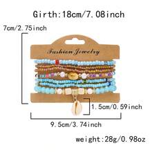 7pcs/1set Ocean Style Shell Pendant Bracelet Set, Multicolor Beaded Design, Bohemian Layered Versatile Women's Jewelry - Multicolor - View 7