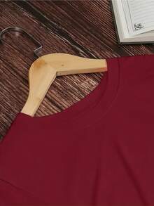 Women Christian Faith Letter Print T-Shirt, Faith Is Like Wi-Fi Graphic Round Neck Short Sleeve 100% Cotton Summer Top, Plus Size All Season - 酒紅色 - 查看 2