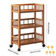 Wooden Three-Tier Mobile Storage Cart With Dual-Drawer Design-Space-Saving, Rolling Storage Solution Featuring Three Shelves And Two Drawers For Versatile Use - A - View 2