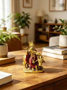 1pc Handmade Golden Radha Statue, Resin Sacred Couple Sculpture, Home Temple Decor, Diwali Wedding Gift - Multicolor - View 15