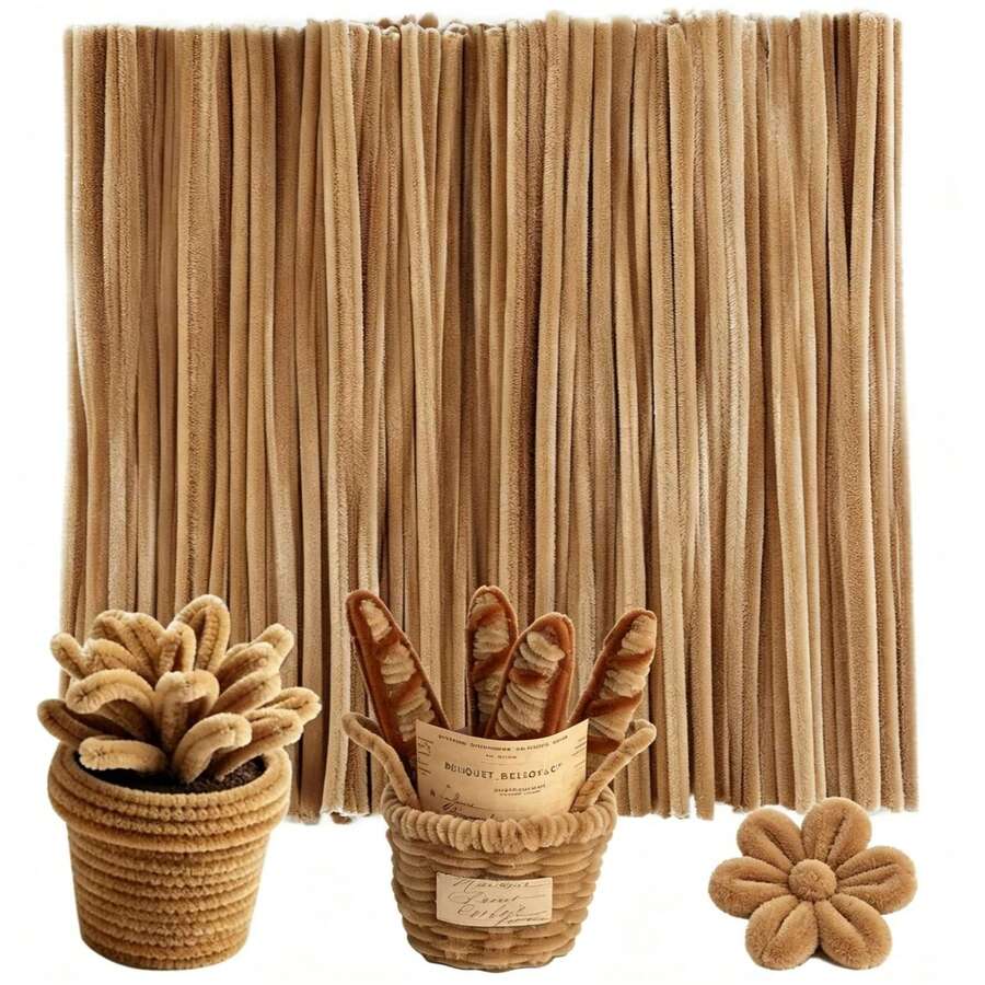 100/200/300 Pieces Light Coffee Pipe Cleaners, Thick Fluffy Chenille Stems, Pipe Cleaner Crafts For Arts & Crafts, Flowers, And Festive Decorations - Coffee Brown - View 1