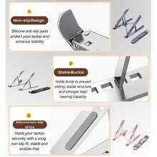 Laptop/Tablet Stand, Height Adjustable, 10-Level Angle Adjustable, Ergonomic Design, Foldable, Portable Desktop Stand, Aluminum Alloy Material, Suitable For MacBook, HP And 10-17 Inch Laptops - View 2
