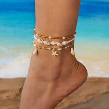 Women's Starfish Shell Anklets, Bohemian Ankle Bracelet, Rice Bead Leg Bracelet, Handmade Foot Chain, Bohemian Jewelry, Sandals, Gift - AK25Y0070 - 查看 1