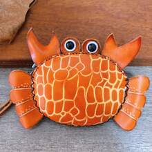 Handmade Genuine Cowhide Crab Coin Purse, Cute Cartoon Orange Crab Shaped Mini Zipper Wallet With Wrist Strap, Portable Small Leather Key Holder, Women's Girls Daily Accessory - Crab - View 6