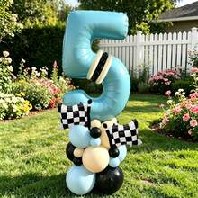32 Light Blue Balloons With Numbers And Racing Flag Patterns, Multiple Sizes, Matte Latex Material, Suitable For 1st Birthday Party, Themed Birthday Celebration, Outdoor Lawn Birthday Decoration And Living Room Or Bedroom Decor - View 8