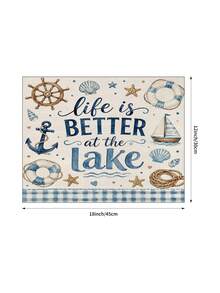 1pc Anchor Sailboat Rudder Pattern Table Runner, Ocean Style, Summer Home Kitchen Decor Table Runner, Table Runner Placemat Pillow Set, Suitable For Summer Home Kitchen Decor And Party Decoration - Multicolor - View 7