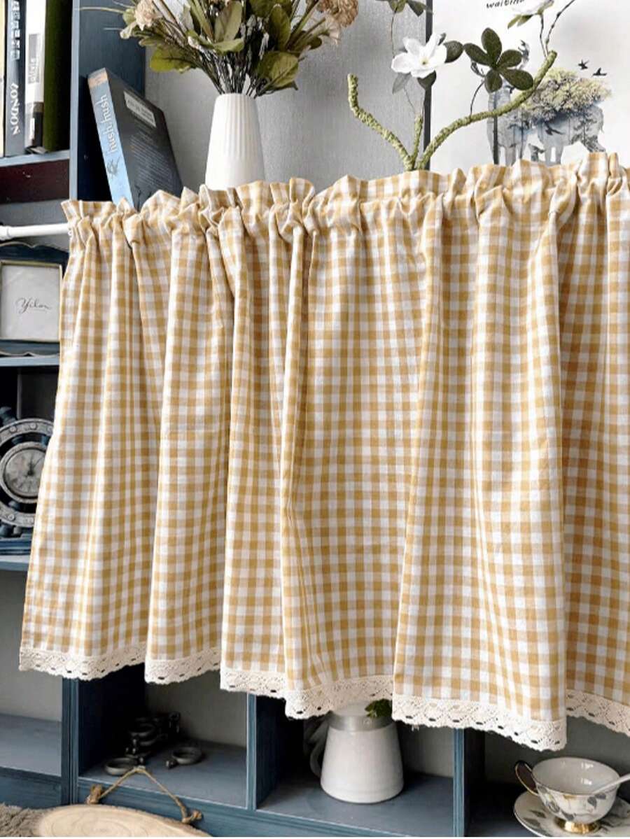 1 Rèm cửa ngắn kẻ sọc màu nâu nhạt, Rèm cửa sổ phong cách Nhật Bản cổ điển, Rèm tủ che nắng một nửa, Rèm cửa sổ nhỏ cho phòng tắm - Nhiều màu - Xem 1