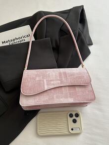 Fashionable Denim Texture Solid Color Asymmetrical Flap Retro Minimalist Elegant Shoulder Bag - Pink - View 7