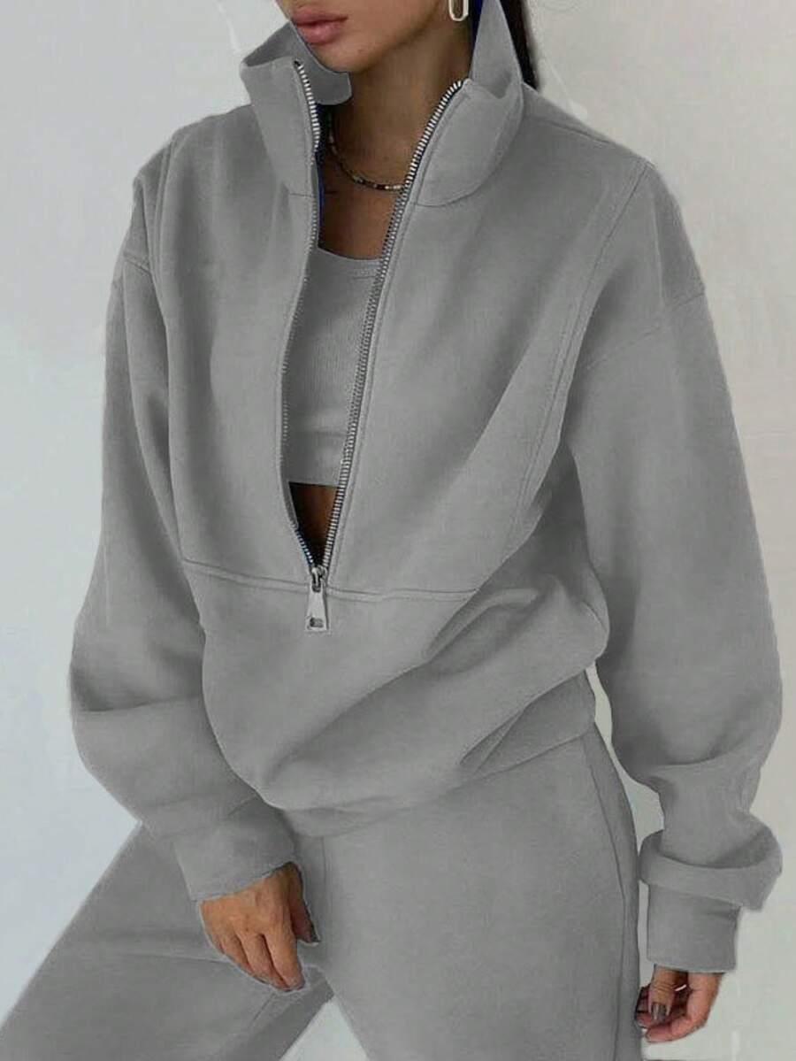 Women's Spring Set, Soft Fleece Sweatshirt, Modern Look - Light Grey - View 1