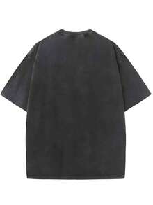 Camiseta lavable con estampado "Jesus Is Kin", impresión a doble cara, estilo urbano holgado, adecuada para viajes casuales al aire libre en todas las estaciones, camiseta vintage de manga c - Negro - Ver 2