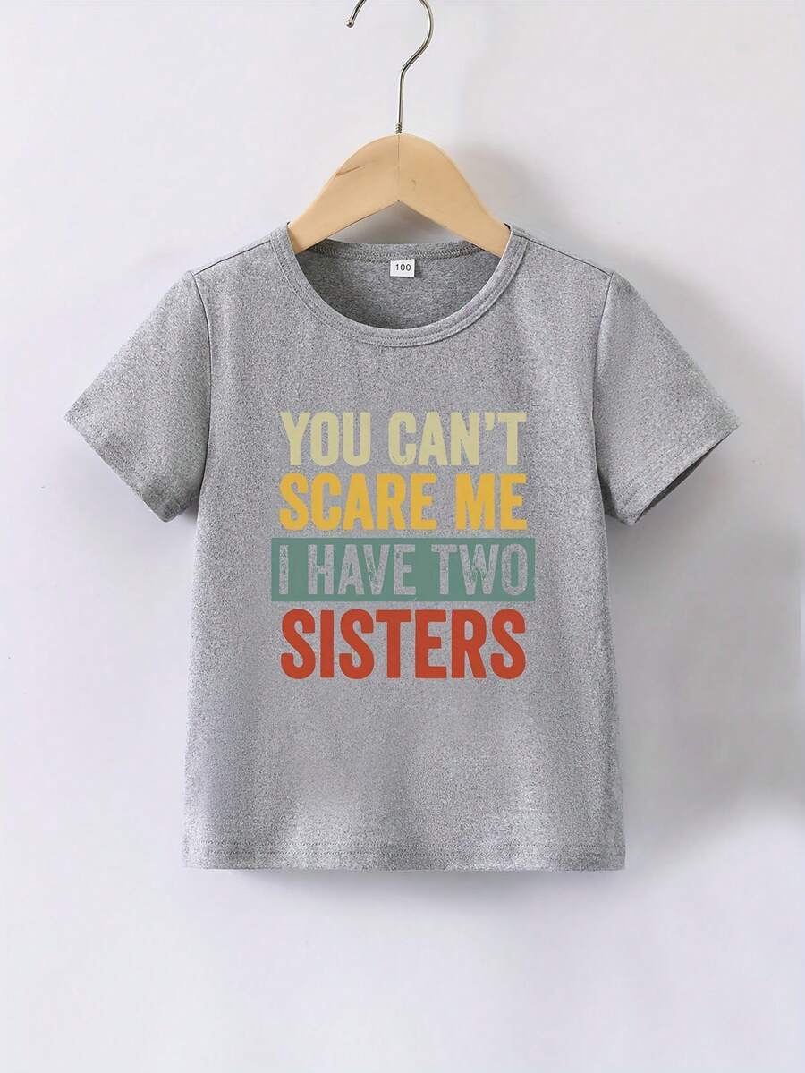 Children's Summer Short-Sleeved T-Shirt With 'SISTERS' Print - Grey - View 1