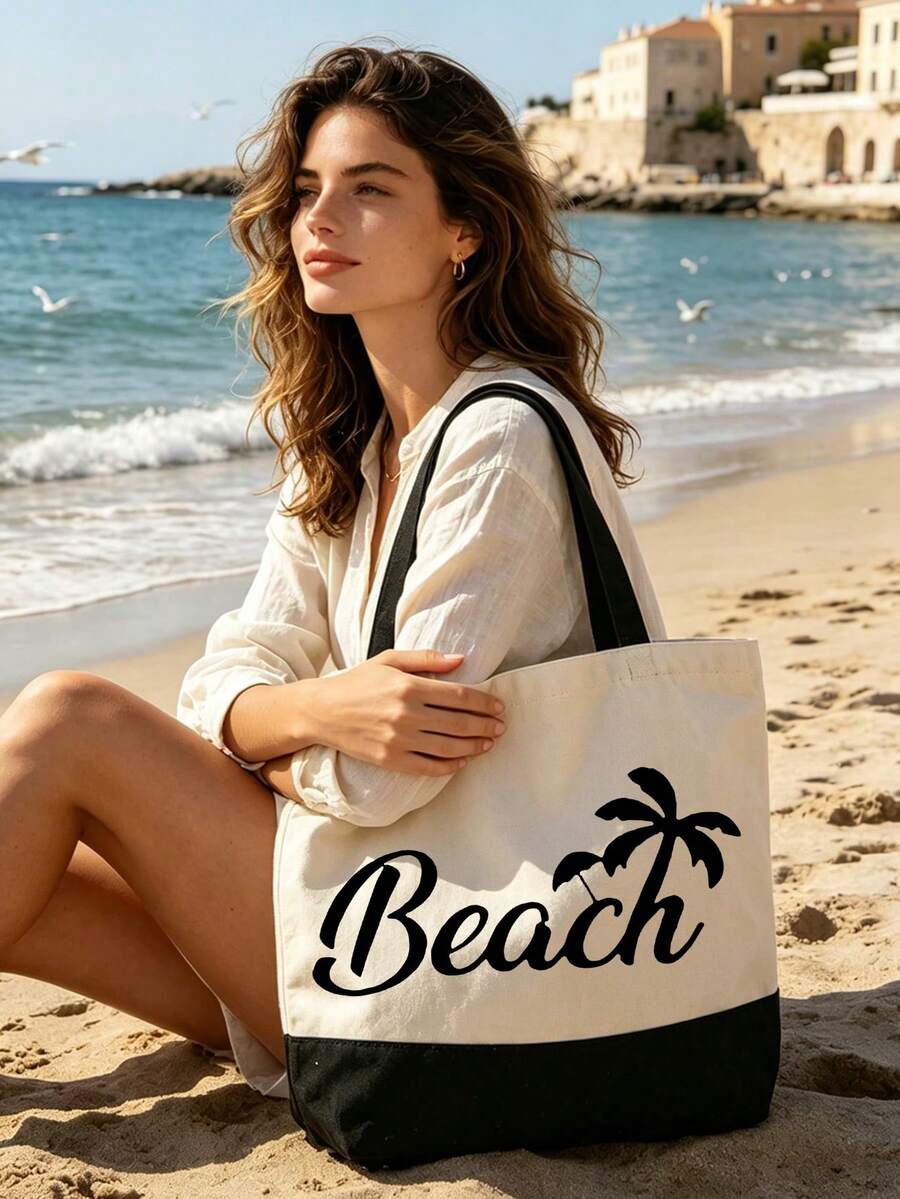 Bolso tote grande para mujer con estampado "Beach" - Esencial de verano. Bolso de playa de gran capacidad, bolso multifuncional, bolso de hombro portátil y de moda, bolsa de aseo de viaje, bolsa de maquillaje, bolsa de almacenamiento de trajes de baño, adecuado para oficina, playa, vacaciones, compras, fiesta, escuela, adecuado como recuerdo de viaje, regalo del Día del Maestro, regalo de vuelta a la escuela, regalo de fiesta, regalo de vacaciones - Multicolor - Ver 1