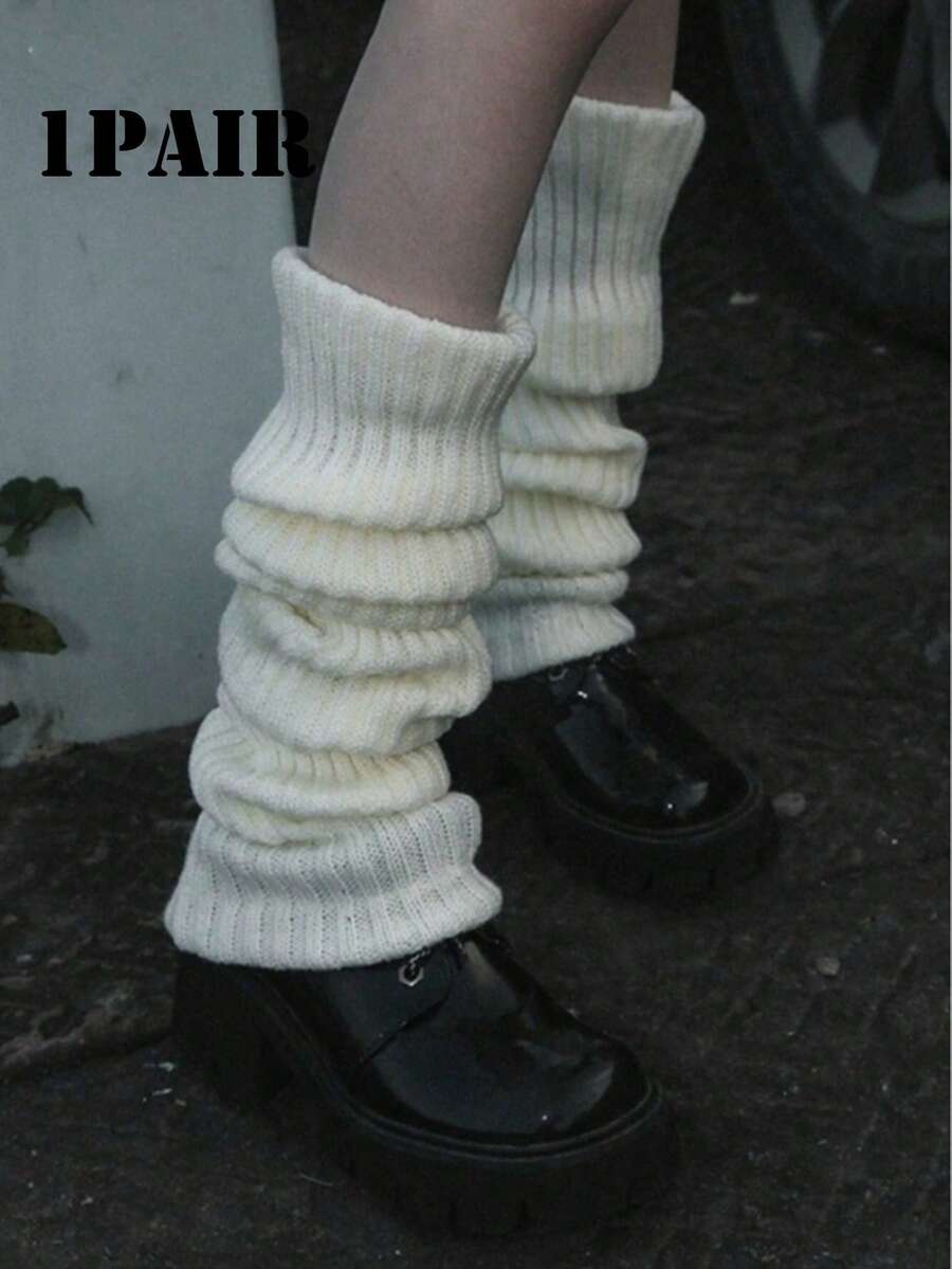 1雙女款純色直條紋保暖裝飾可愛腿套,適合春、秋、冬季 - 彩色 - 查看 1