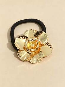 1件奢華手工金箔山茶花髮圈，歐美復古做舊花瓣髮繩，女孩日常通勤髮帶，小眾高端度假風頭飾馬尾橡皮筋 - 彩色 - 查看 3