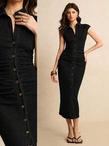 Women Denim Dresses - 黑色 - 查看 1