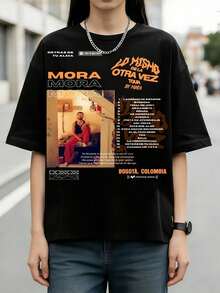 MORA Bogota Tour Setlist Retro Concert Poster Latin Reggaeton Cotton T-Shirt - 黑色 - 查看 1