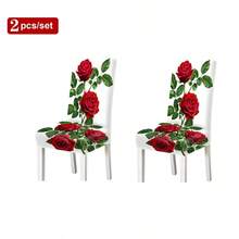 Floral Stretch Chair Covers, Two Rose Prints: Vintage Blush Peony & Vivid Red Rose, Multi Packs(1/2/4/6/8pcs), High Elastic Full Wrap Washable, 2D Printed, Easy Install For Dining, Party Decor & Gifts. - Multicolor - View 12