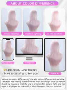 alicegarden 26 Inch Long Synthetic Wig, Natural Straight Style, Stunning Pink. With Bangs Design, This Wig Is Suitable For Women's Daily, Party And Cosplay Use, Natural And Durable, Ideal Wig Gift For Women., Halloween - Pink - View 10