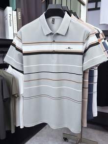 男士短袖條紋高爾夫網球 Polo 衫 - 灰色 - 查看 4