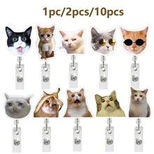 1pc/2pcs/3pcs Acrylic Cat Expression Retractable Rotating Badge Reel Doctor Nurse Keychain ID Holder - Multicolor D - View 12