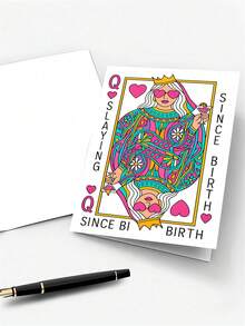 1張趣味生日卡片附信封 - 女王撲克牌風格，大膽鮮豔設計，適合女性、朋友、她、社交名媛、妻子、媽媽，賦能祝福，內部空白可用於慶祝訊息 - 多色 - 查看 3