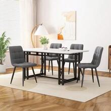 طاولة طعام سوداء 120x70 سم مع 4 كراسي، مجموعة طاولة طعام مطبخ حديثة، كراسي طعام مخملية رمادية داكنة، طاولة بأرجل حديدية سوداء - رمادي + خشب ليفي متوسط الكثافة + مخملي - مشاهدة 1