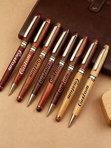 Engraved Bamboo Wood Metal Ballpoint Pen, Customized Logo, Graduation Gift For Father, Mother, Teacher, Classmate, Friend - Round - View 7