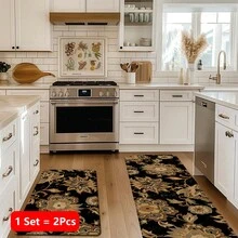 1 pieza, Decoración del hogar, Estampado de patrón floral, Alfombra de cocina de lino, Tapete de cocina, Tapete de piso, Tapete de baño, Tapete de puerta, Impresión 3D rectangular, Adecuado para sala de estar, dormitorio, pasillo, baño, lavandería - Alfombra de poliéster, Adecuado para decoración del hogar interior y exterior - Multicolor - Ver 18