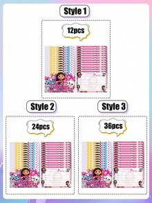 MASSDI Gabby Themed Party Invitation Cards, 24pcs Fill-In Invitation Cards With Cartoon Cat Character Prints, Perfect For Birthday & Holiday Party Invitations - Multicolor - View 5